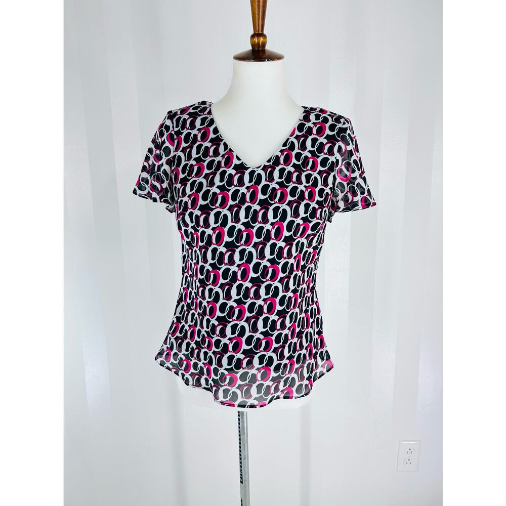 KARIN STEVENS Women’s Multicolor Sheer Blouse Sz 8P